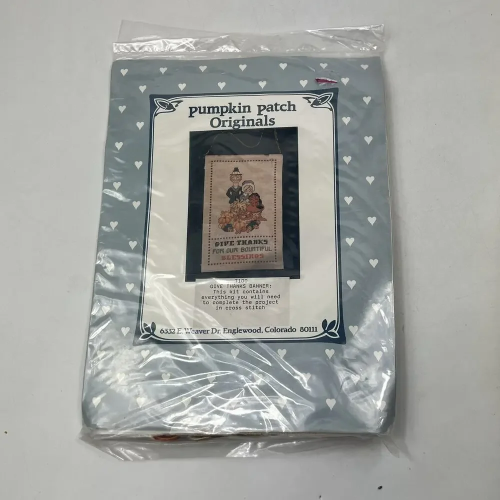 Pumpkin Patch Originals Give Thanks Banner Vintage Cross Stitch Kit Thanksgiving